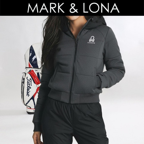 마크.배색 후드 래글런 패딩