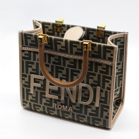 펜디 선샤인 스몰 쇼퍼백 브라운 자가드 패브릭 체스트넛