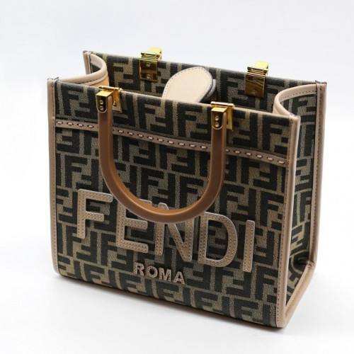 펜디 선샤인 스몰 쇼퍼백 브라운 자가드 패브릭 체스트넛