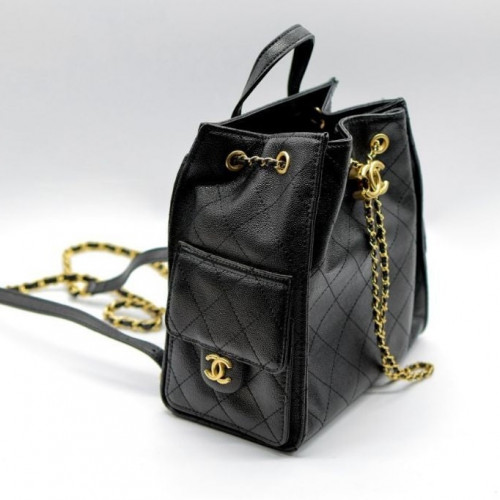 샤넬 25 미디엄 백팩 그레인드 카프스킨 금장 블랙