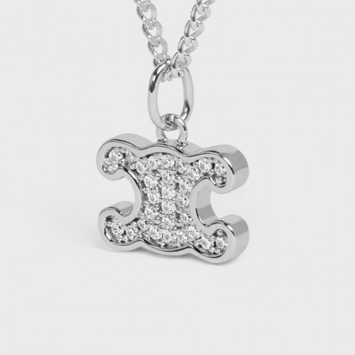 셀린느 트리옹프 라인 스톤 네크리스 로듐 피니시 브라스&크리스탈 실버