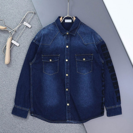 몽클레어 그레노블 레터링 로고 워싱 데님 셔츠#3390