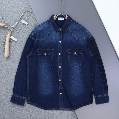 몽클레어 그레노블 레터링 로고 워싱 데님 셔츠#3390