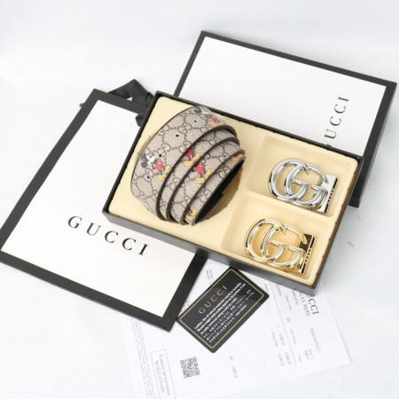 구찌 투버클 컷팅 미키패턴 벨트