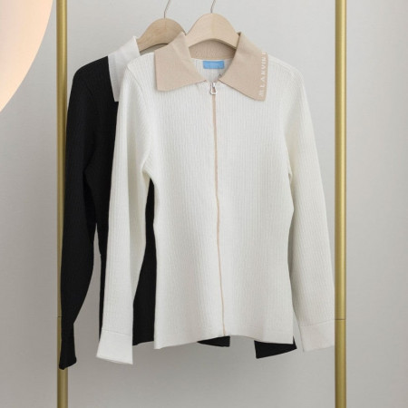 랑방블랑 컨트라스트 칼라 니트 집업 가디건 #7089