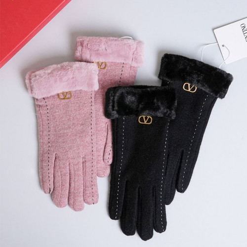 발렌티노 V 로고 시어링 스티치 스웨이드 장갑