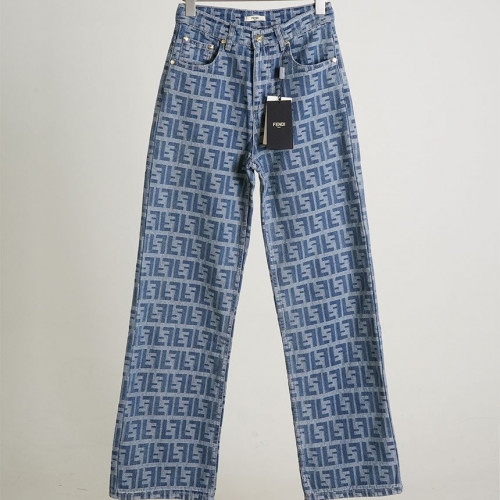 팬디 여성 FF 패턴 와이드 데님 팬츠