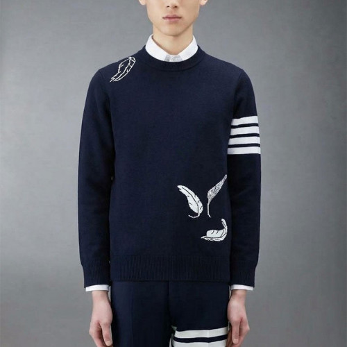 톰브라운 인타르시아 4바 라운드 니트 네이비