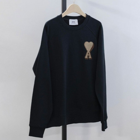 아미 [AMI] 빅 하트 로고 코튼 스웨트셔츠 블랙