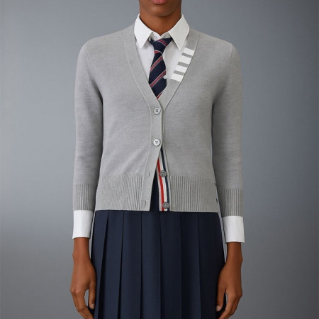 톰브라운 사선 저지 스티치 V넥 가디건 그레이