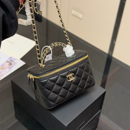 샤넬 골드볼 베니티백 직사각 코스메틱케이스 체인백 램스킨 블랙 금장